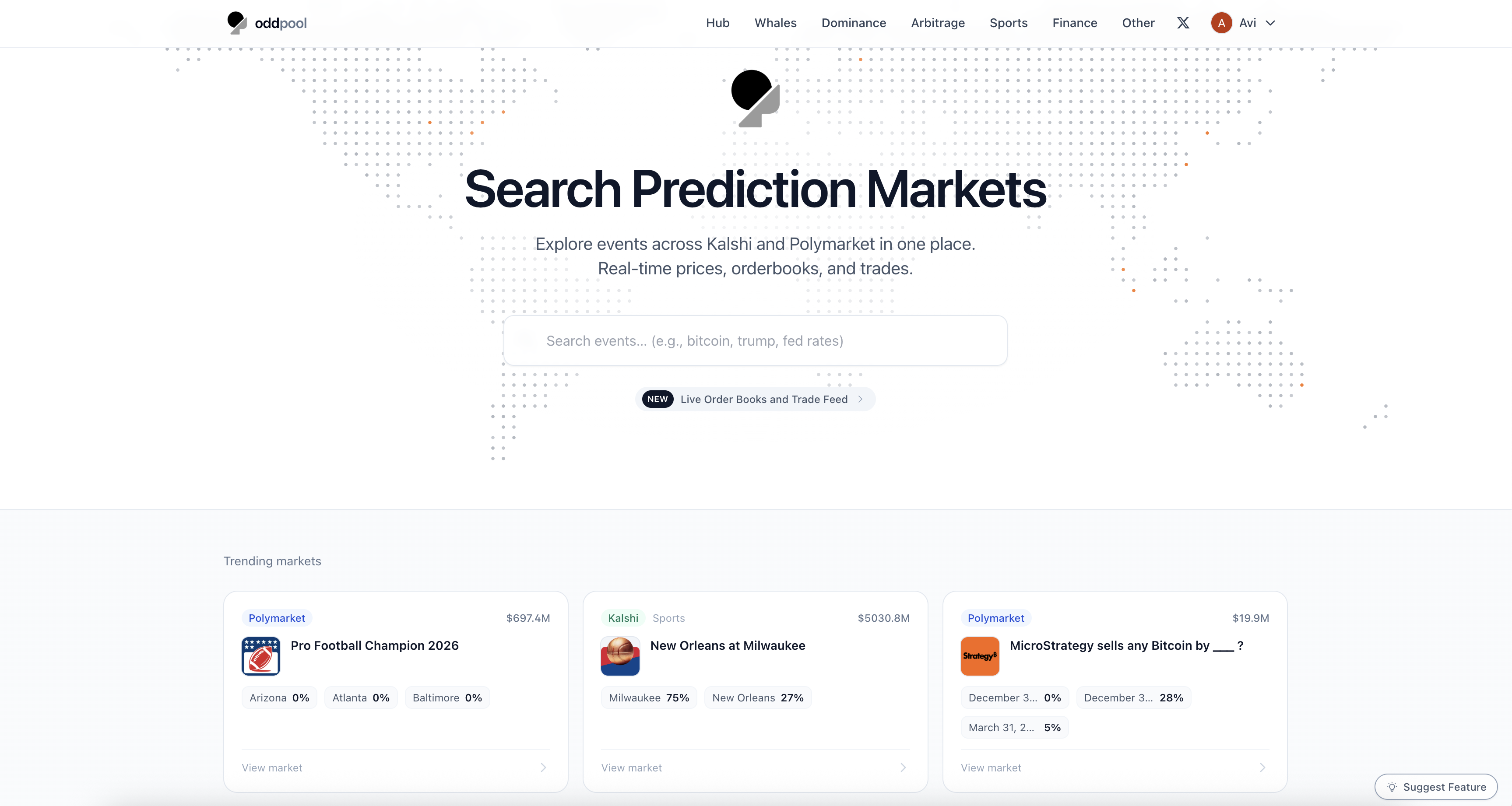 Screenshot of the new homepage